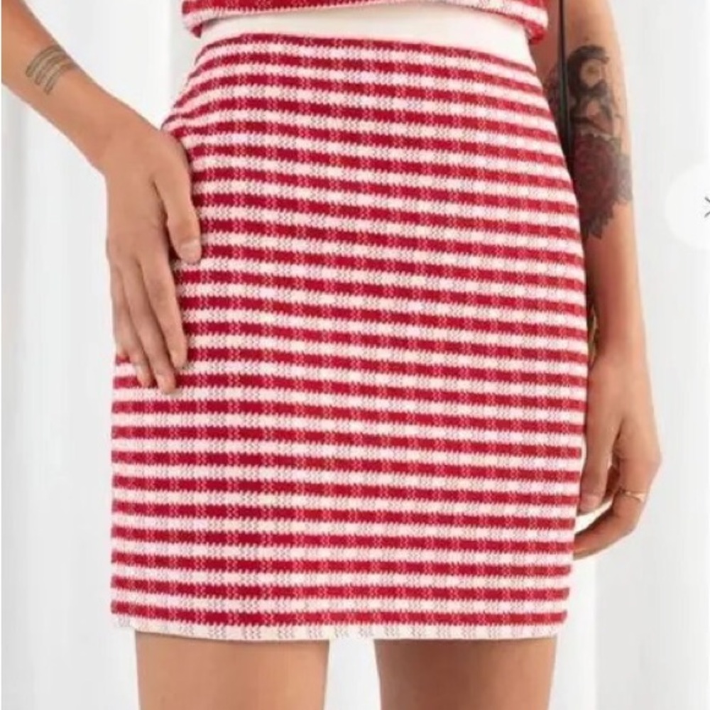 Like New! & Other Stories red and white checked mini skirt silk and cotton blend